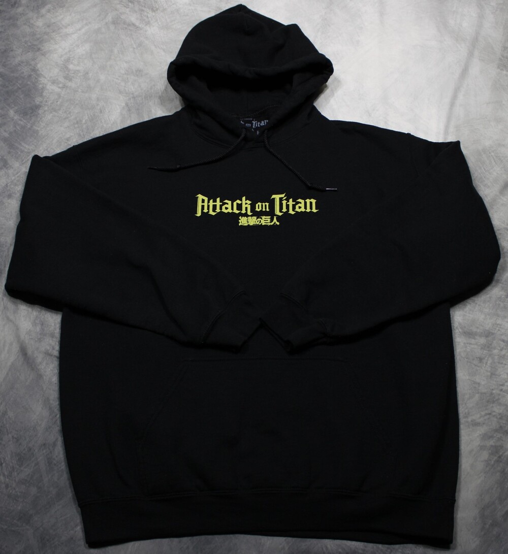 Attack On Titan Hoodie Mens Large Black Fleece Pullover Graphic Ripple Anime